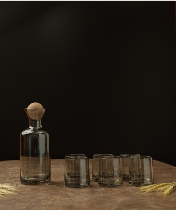 Набор:стаканы 6 шт и графин с деревянной крышкой (серый), арт.RСZ
